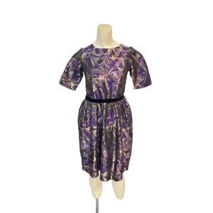 Vintage Via Veneto Italy Purple Gold Brocade Dress XS 0 2